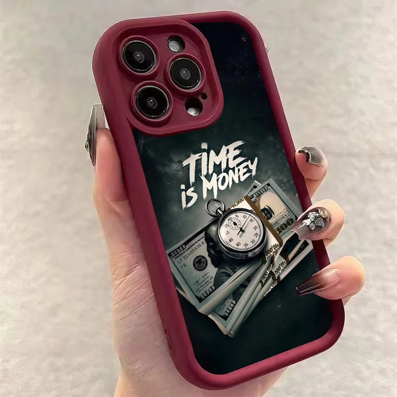 Phone Case For iPhone 17 16 15 14 12 11 13 Pro Max Time is Money Printed Soft Cover For iPhone 17 Air 16E 7 8 Plus X XS Case