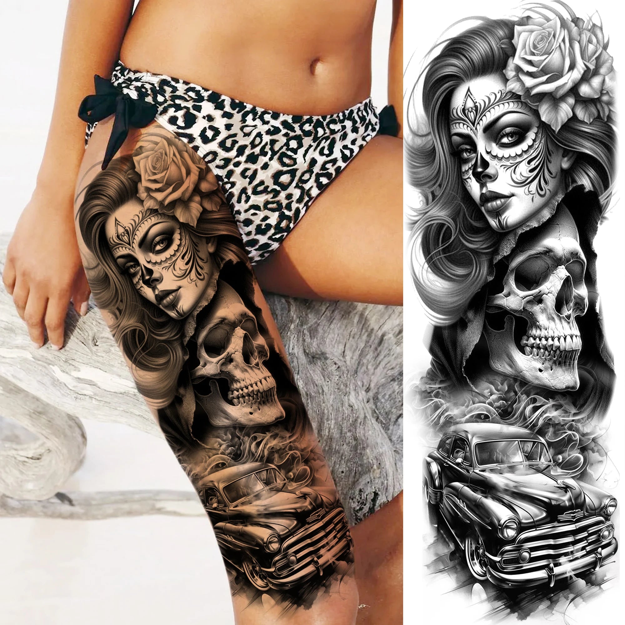 1 Sheet Full Arm Robber Gangster Temporary Tattoos For Men Women Waterproof  Tatoo Sleeve Realistic Bad Guy Fake Tattoos Sticker
