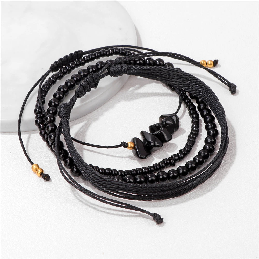4pcs/Set Colorful Minimalism Small Beads Bracelet Green Pink Purple Orange Summer Beach Gathering Women Girl Party Gifts Jewelry