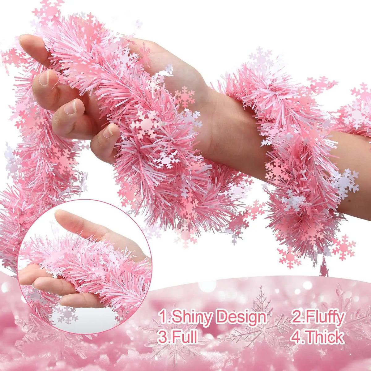 6M Christmas Snowflake Tinsel Garland Xmas Tree Decoration Christma Metallic Twist Garland Ceiling Hanging New Year Party Decor