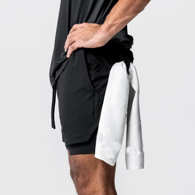 Men's Summer Gym Fitness Double Layered 2-in-1 Quick Drying Running Exercise Jogging Shorts Bodybuilding Sports Pants