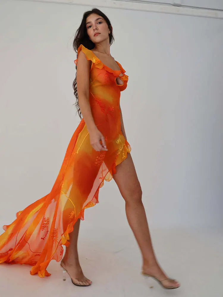 Sexy Low-cut Hollow Out Y2K Style Backless High Slit Front Short Back Long Dress 2025 Summer Women Floor Maxi Dresses A2555