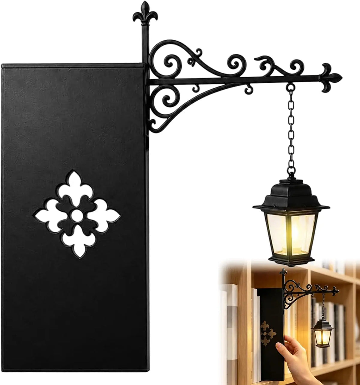 Gothic Retro Metal Halloween Wall Mount LED Reading Lamp Vintage Bookshelf Night Light Indoor Bedroom Home Wall Decor Ornament