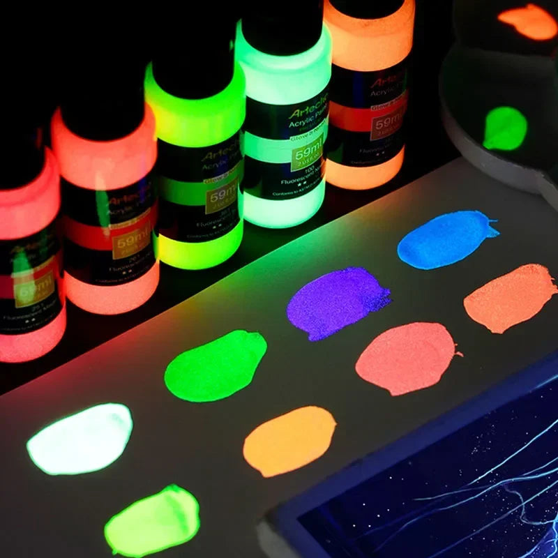 59ML Luminous Fluorescent Acrylic Paint Hand-painted Creative DIY Glass Clothes Shoes Textile Liquid Paint Art Supplies