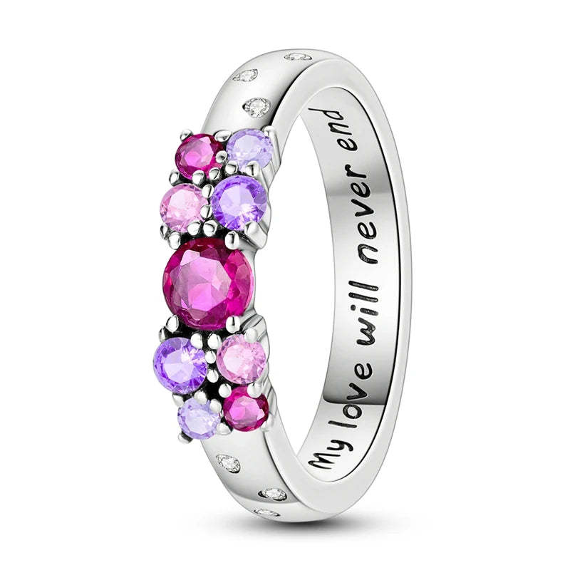 Original 925 Silver Sparkling Zircon Ring Stackable Classic Shine Stone Round Rings For Women Wedding Anniversary Jewelry Gift