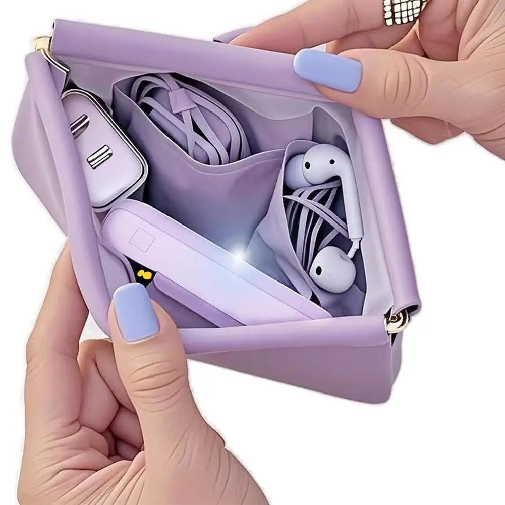 Automatic Closure Bullet Storage Bag, Mini Portable PU Lipstick Makeup Pouch, Self-Closing Spring Design for Earphones & Small