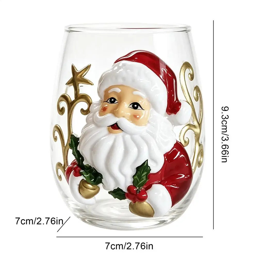 Wine Glasses Shiny Lead-Proof Seasonal Decoration Christmas 3D Santa Drink Glass for Tea Juice Cocktail Water Soda Beer Milk