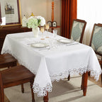 Battilo Lace Embroidery Tablecloth White Floral Rectangle Table Cloth Waterproof Table Cover For Dining Table Wedding Party Home