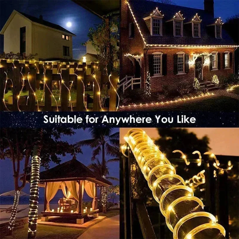LED Solar Rope Tube Strip Light Outdoor Waterproof Fairy Light Strings Christmas Decor for Garden Lawn Tree Yard Fence Pathway
