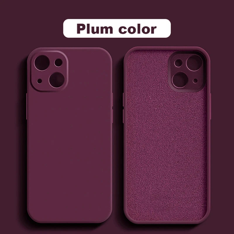 Original Silicone straight edge Case For iPhone 11 12 13 14 15 Pro XS Max XR X 8 7 Shockproof Funda Cover