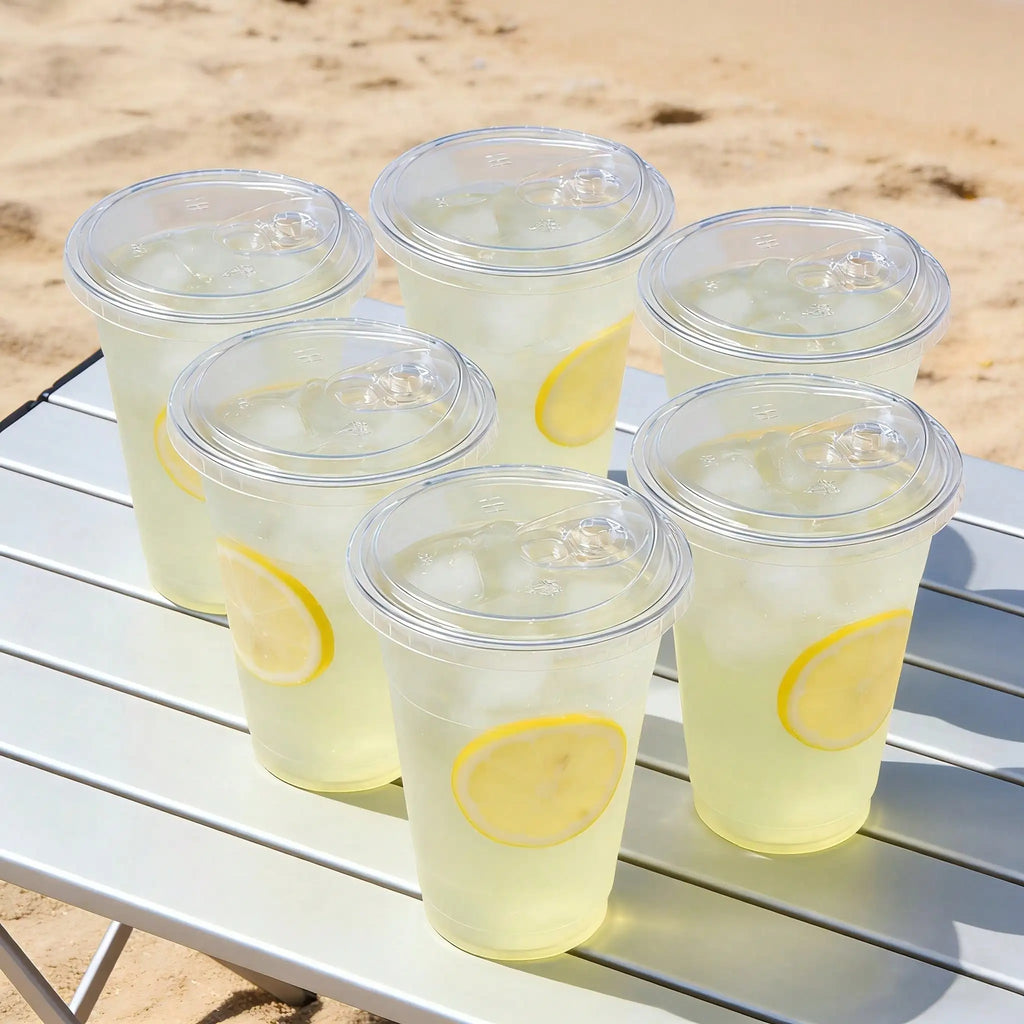 200Sets  (100 Cups+100 Lids)Of 12-Ounce/16-Ounce/20-Ounce/24-OunceTransparentPlasticCups,WithNon-SuctionDrinkingLids, DurableAndLeak-Proof, Suitable For Iced Coffee, Smoothies, Milkshakes. Ideal For Easter, Weddings, Outdoor