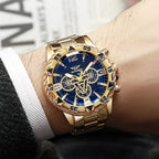 YIKAZE Men's Quartz Wristwatches Business Leisure Fashion Large Dial Alloy Steel Strip Blue Light Three Eye Men's Quartz Watch