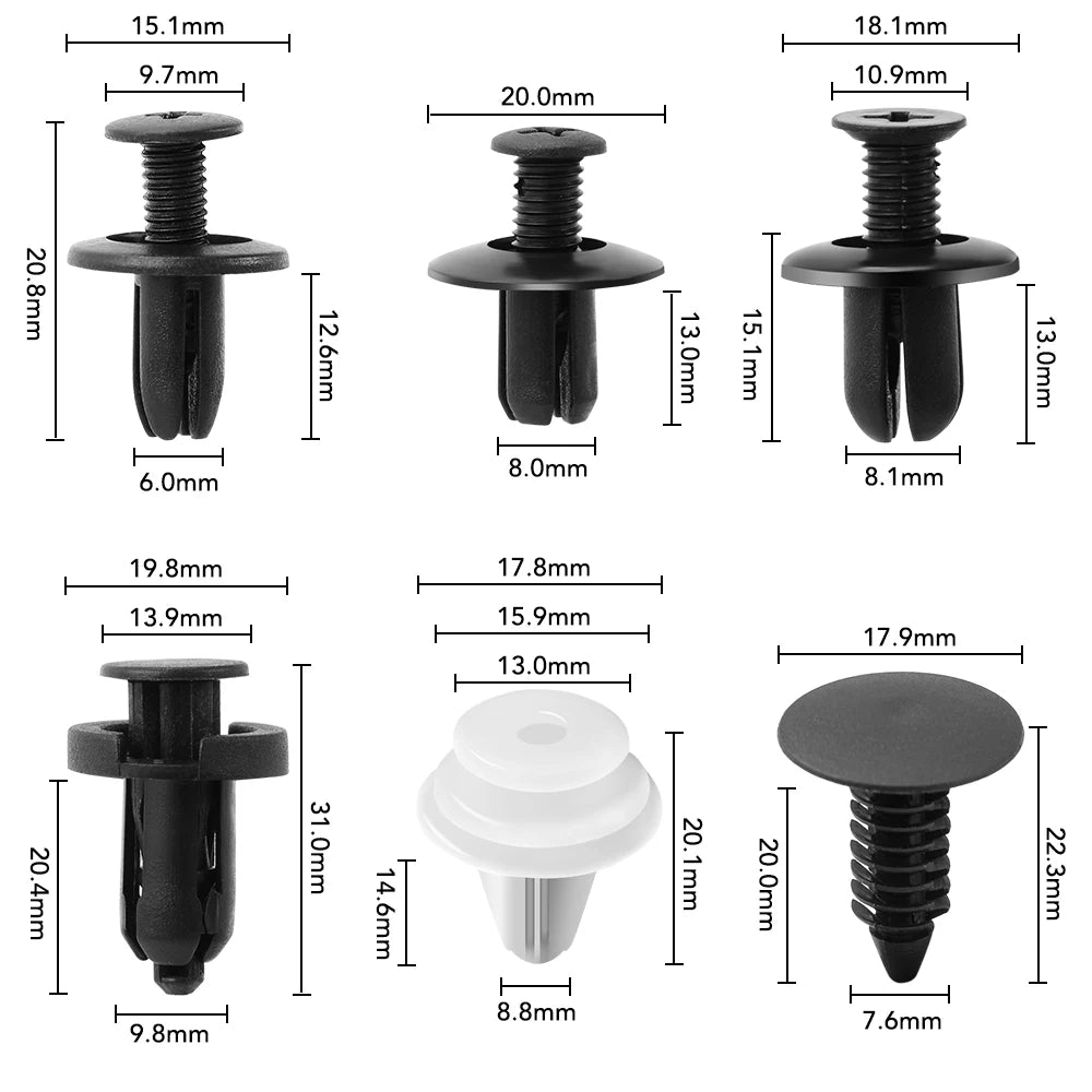 6 Size 60pcs Auto Fastener Clip Mixed for Mitsubishi motors asx lancer 10 9 x outlander xl pajero sport 4 l200 carisma