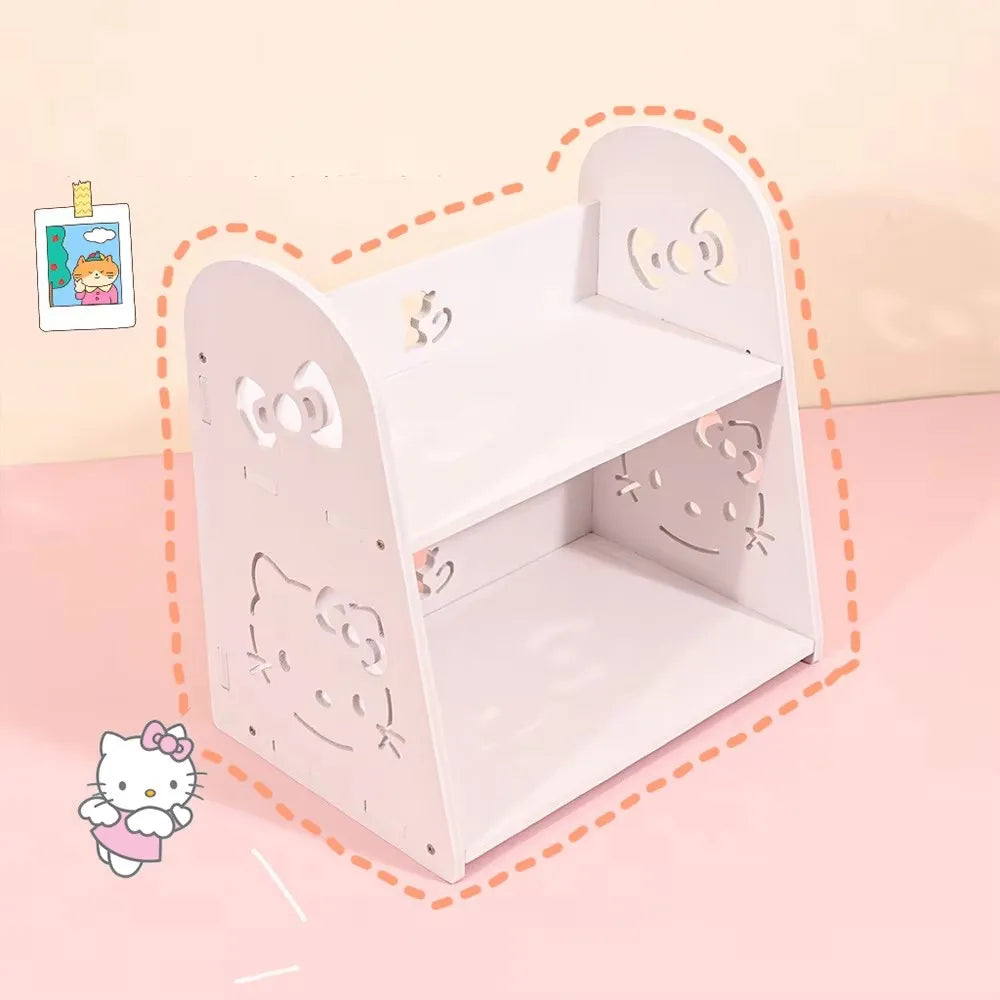 Hello Kitty 2-Tier Desktop Storage Shelf, Kawaii White Desk Organizer, Cute Makeup Stationery Display Rack for Woman Home Office