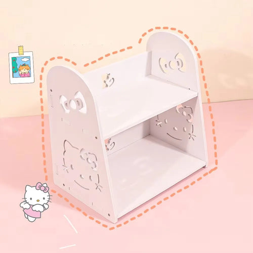 Hello Kitty 2-Tier Desktop Storage Shelf, Kawaii White Desk Organizer, Cute Makeup Stationery Display Rack for Woman Home Office