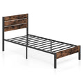 Full/ King/ Queen/ Twin Bed Frame with Tall Industrial Headboard Heavy-Duty Metal Slats Support