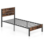 Full/ King/ Queen/ Twin Bed Frame with Tall Industrial Headboard Heavy-Duty Metal Slats Support