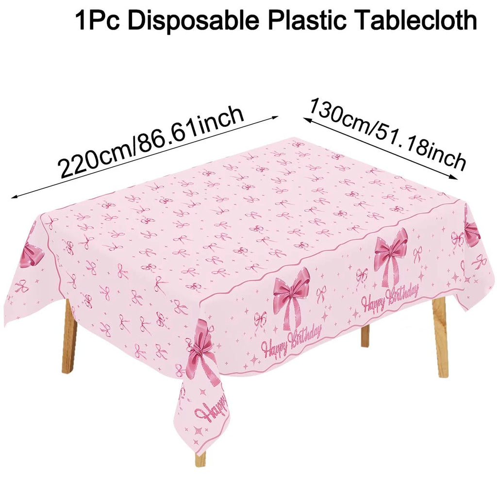 Pink Bow Tablecloth Birthday Party Decoration Favors Disposable Tablecloth Wedding 1st Birthday Party Supplies Table Decoration
