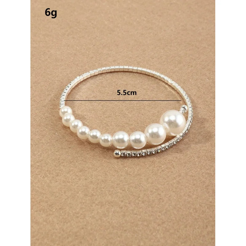 1pc Fresh & Elegant Diamond Inlaid Faux Pearl Open Ended Adjustable Bracelet