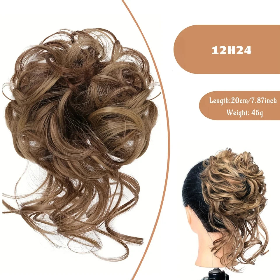 OLACA Synthetic Hair Bun Bands Blonde Black Messy Curly Chignon Donut Updo Scrunchies Fake Hair Pieces For Women Hair Extensions
