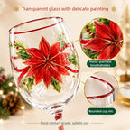 1PC Christmas Hand Painted Wine Glass Creative Snowman Poinsettia Goblet Household Glass Red Wine Cup Festive Decorations