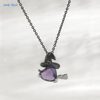 MHS.SUN Gothic Black Witch Hat Broom Pendant Necklace for Women Vintage Purple Zircon Heart Halloween Jewelry Festival Gifts