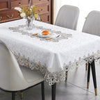 Battilo Lace Embroidery Tablecloth White Floral Rectangle Table Cloth Waterproof Table Cover For Dining Table Wedding Party Home