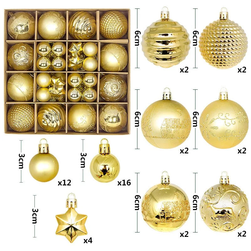 44Pcs 3-6CM Christmas Ball Merry Christmas Tree Topper Decoration for Home Decor Holiday New Year 2026 Navidad Gifts Supplies