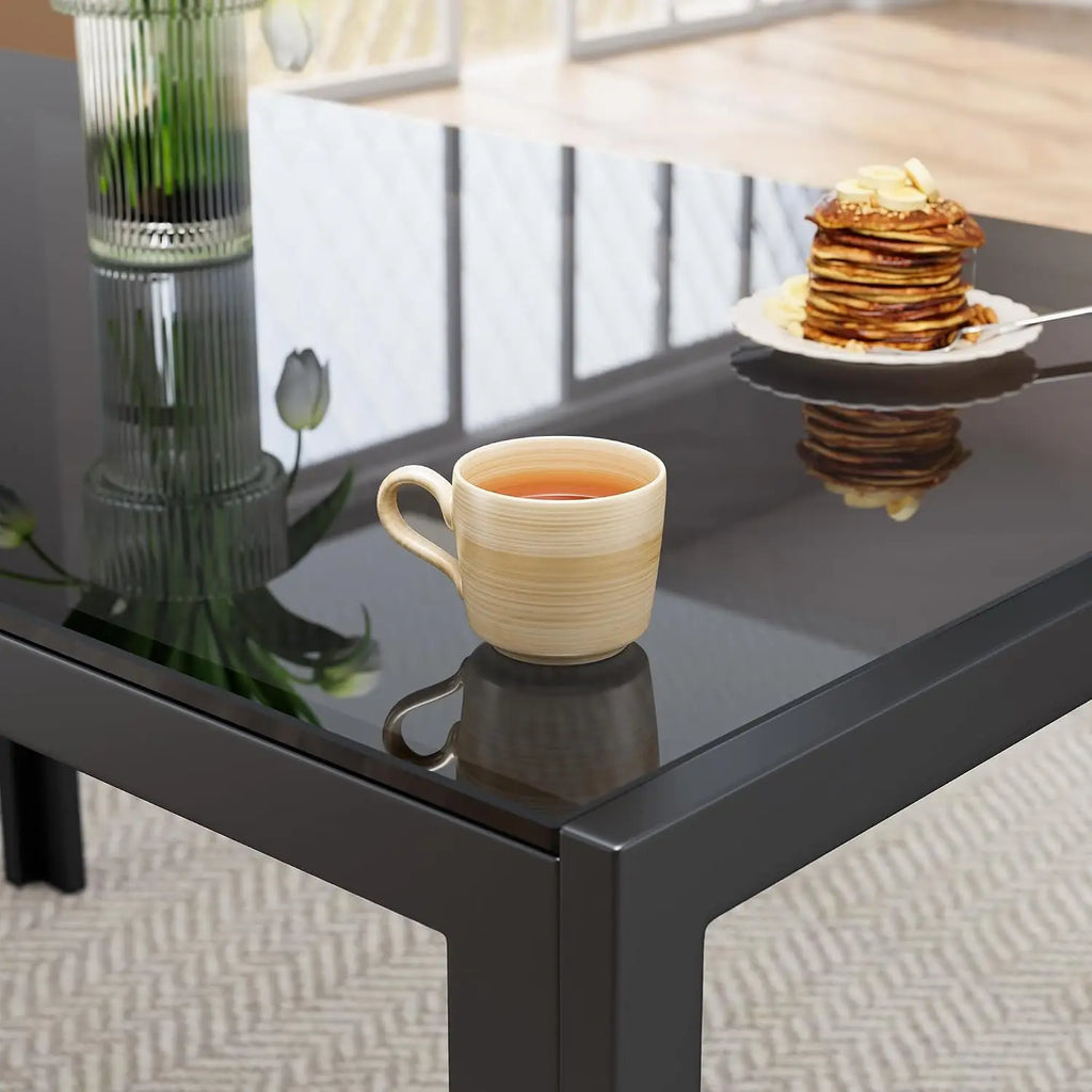Modern 5 Piece Dining Table Set with Tempered Glass Top and 4 Chairs for Kitchen Living Room Black