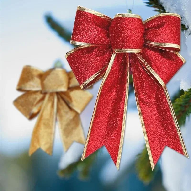 Large Glitter Christmas Bow Ornaments Red Gold Edge Ribbon Bow for Xmas Tree Wreath Gift Box Holiday Home Wedding Party Decor
