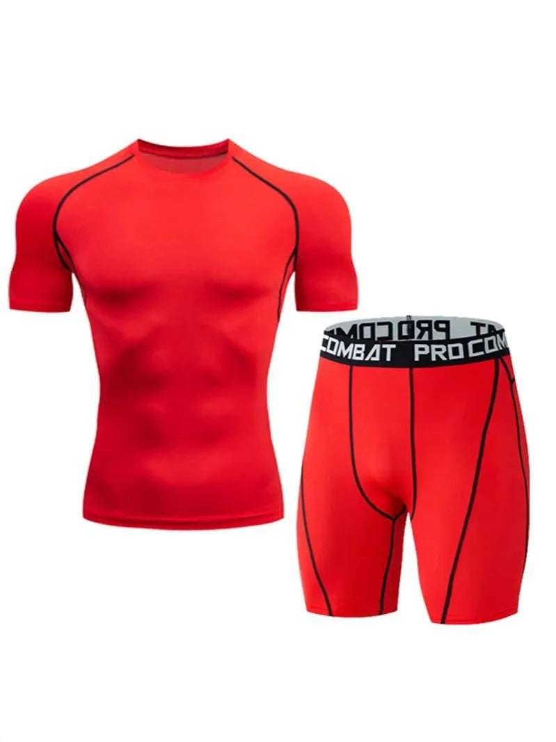Men's Running Set Summer Quick Drying Sweat-absorbing Short Sleeved T-shirt Shorts Sports Suit Two-piece Set Men