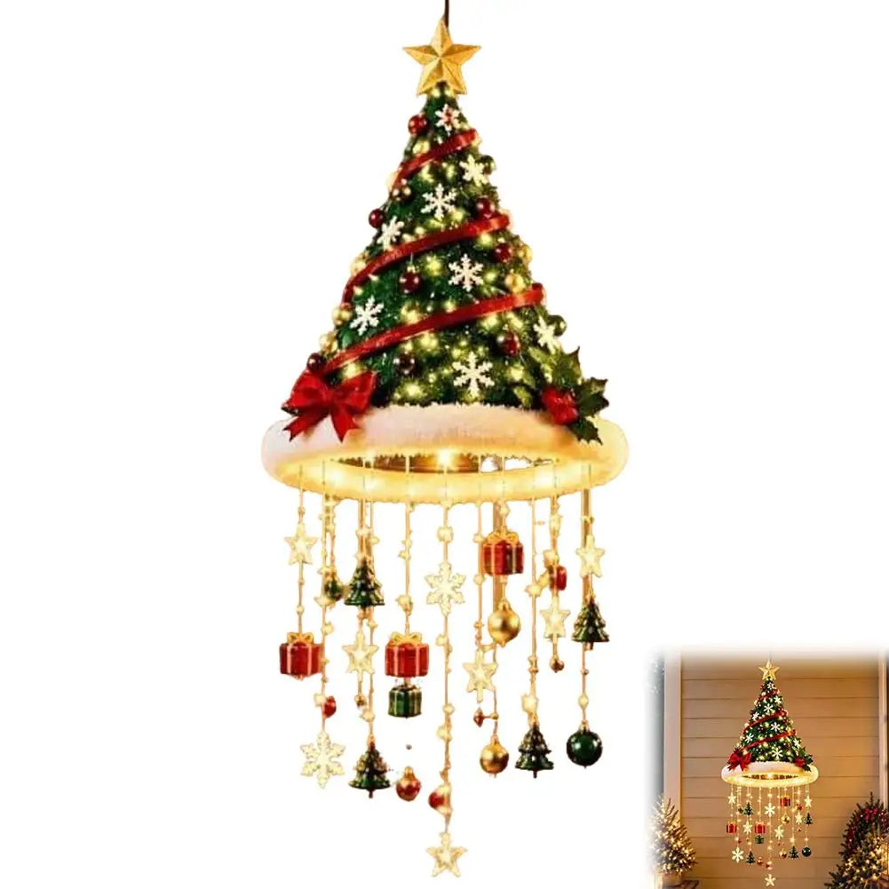 Christmas Santa Hat Hanging Light LED Lamp With Star Tassel Pendants Winter New Year Party Home Wall Ceiling Decor Ornament