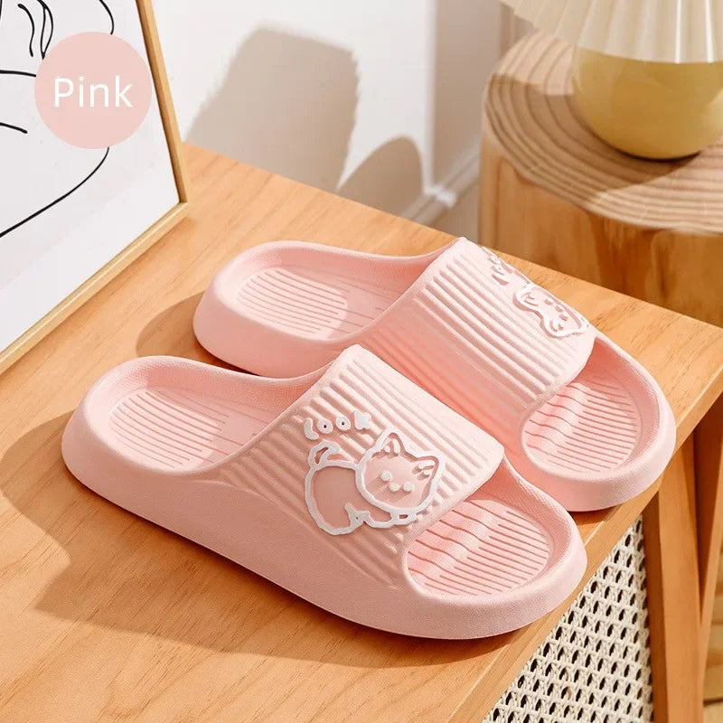 2023 Summer Women Slippers Bath Thick Platform Non-Slip Home Cat Cartoon Flip Flops Beach Sandals Ladies Slides Indoor Outdoor