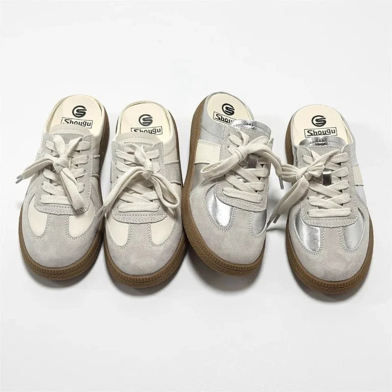 Women Mules Shoes Slip-On Round Toe Loafers Walking Sneakers Lazy  Clogs Platform Summer Slip On Creeper Baotou Half Slippers