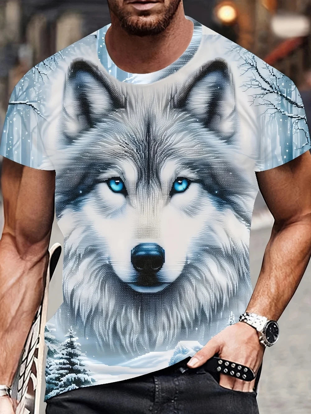 Men 3D Graphics Wolf Print T-Shirts Summer Oversized Causal Tees Fashion Tiger Pattern Fitness Short Sleeve O-Neck Tops Clothing