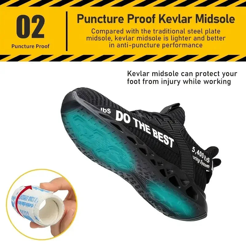 Steel Toe Safety Shoes for Men Lightweight Breathable Work Shoes Grey Anti-Smash Anti-Puncture Work Shoes Comfortable Durable