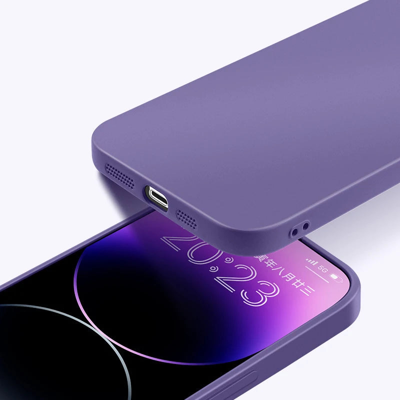Original Silicone straight edge Case For iPhone 11 12 13 14 15 Pro XS Max XR X 8 7 Shockproof Funda Cover