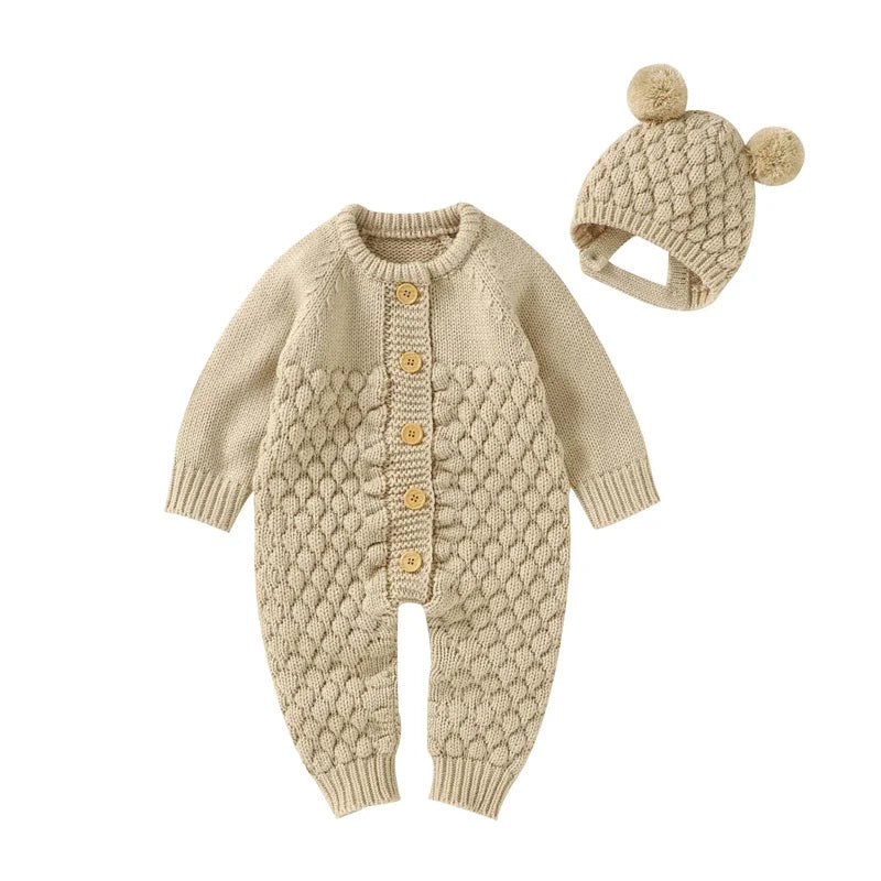 Newborn Baby Clothes Set Knitted Infant Girl Boy Romper +Hat +Gloves +Shoes Fall 4PC Long Sleeve Jumpsuit Outfits +Mitten +Boots