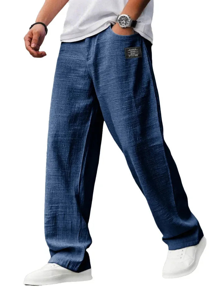2026 Men Casual Linen Pants Solid Color Elastic Waist Loose Trousers Male Summer Breathable Lightweight Streetwear Joggers Pants