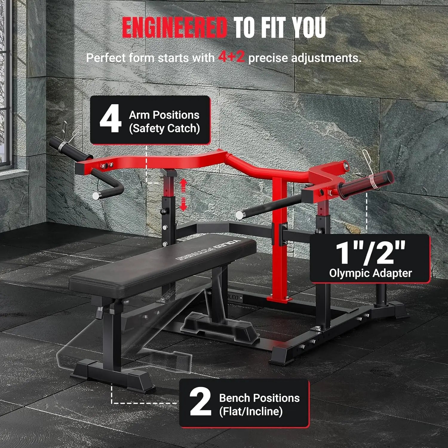 Chest Press Machine, 1100LBS Bench Press Machine with Separate Press Station & Adjustable Weight Bench, Independent, Customized