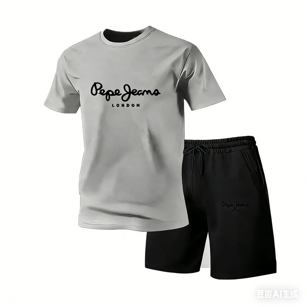 New summer fitness sportswear for men short-sleeved T-shirt and shorts two-piece set breathable and quick-drying casual wear