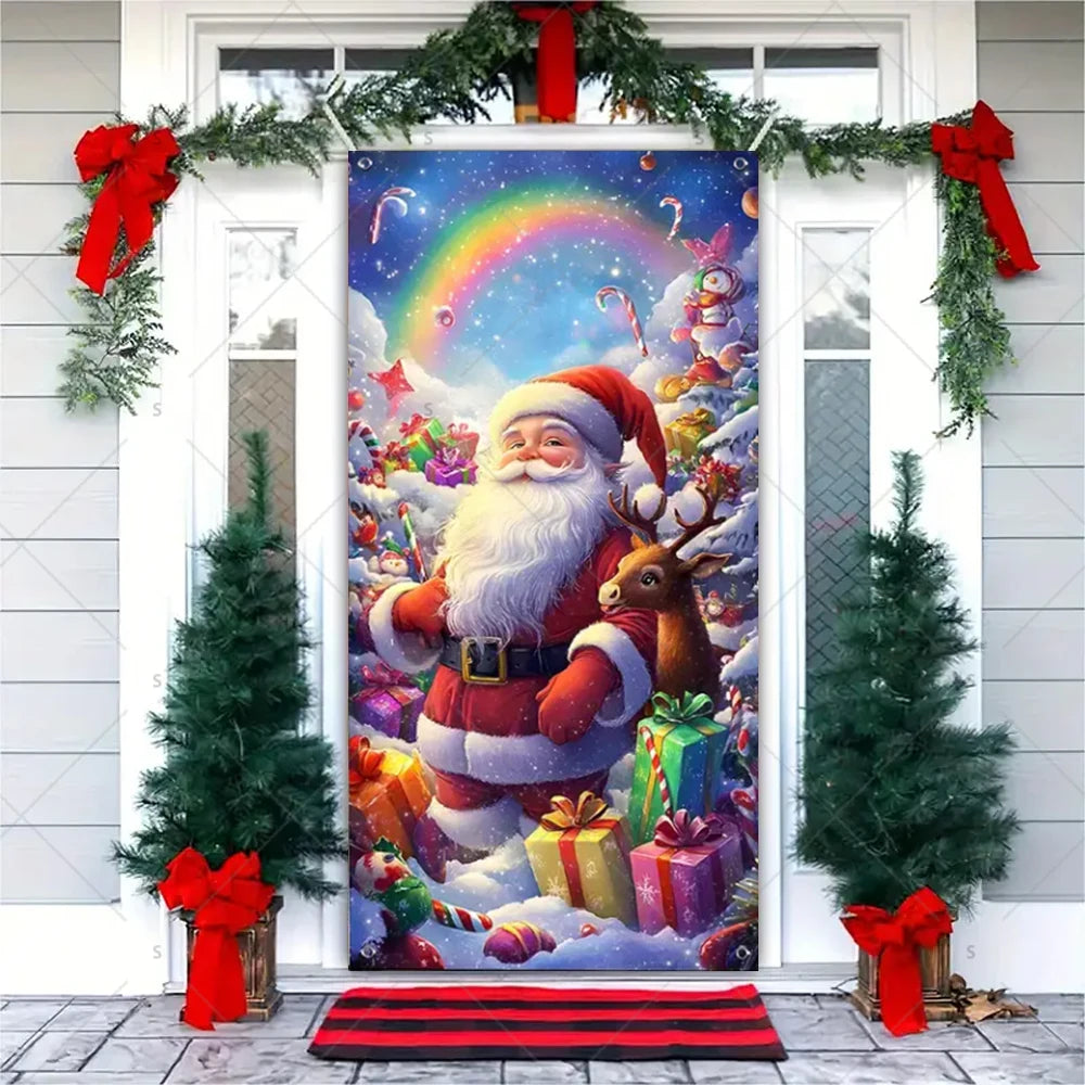 Christmas Theme Santa Claus Santa Dog Snowman Door Cover Banner Festive Party Decoration Supplies Photography Props Xmas Gifts