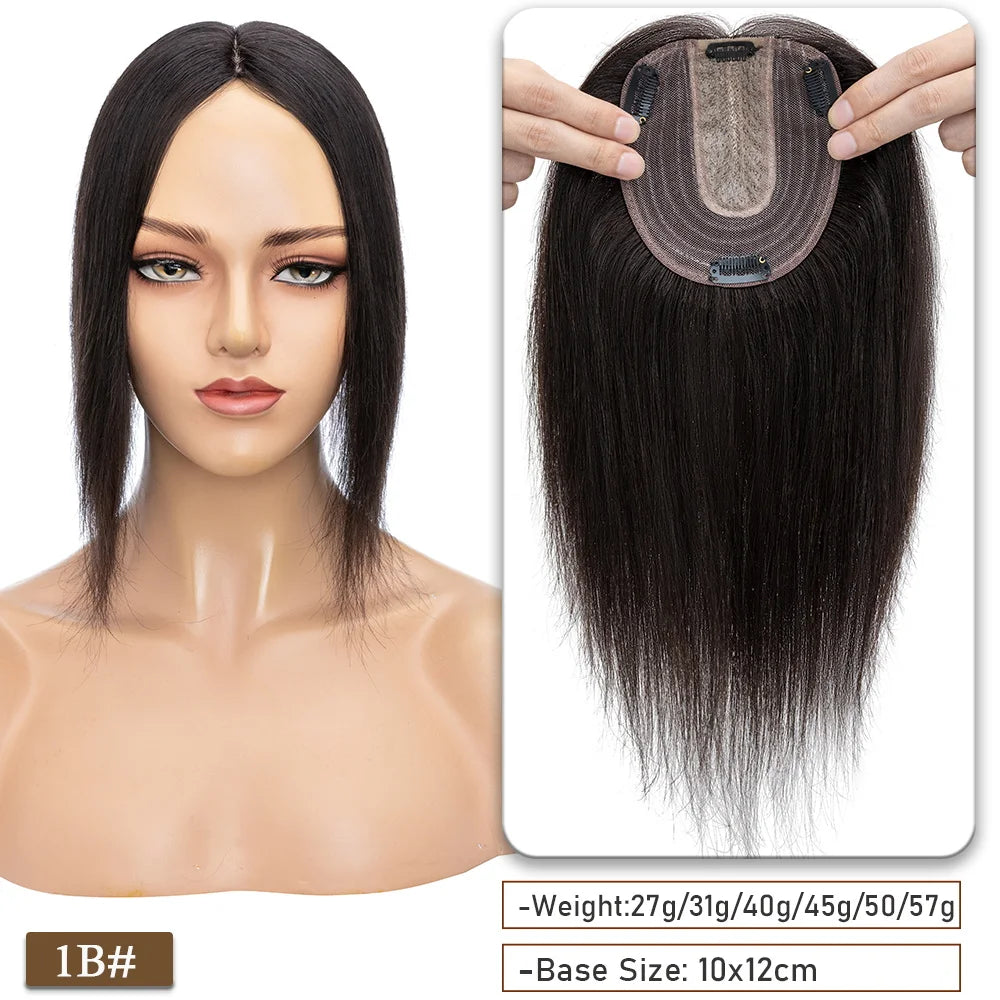 SEGO 10x12CM Hair Toppers for Women No Bangs 130% Density Silk Base Real Human Hair Clip in Top Wiglet Hair Pieces for Women