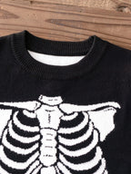 Boys and Boys Street Style Halloween Skeleton Pattern Sweater Knitted Pullover Suitable for Ha