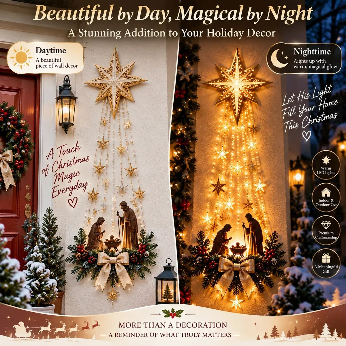 Christmas Lighted Nativity Wall Ornament LED Glowing Hanging Decoration Xmas Birth Scene Star Faith Decor Holiday Party Supplies