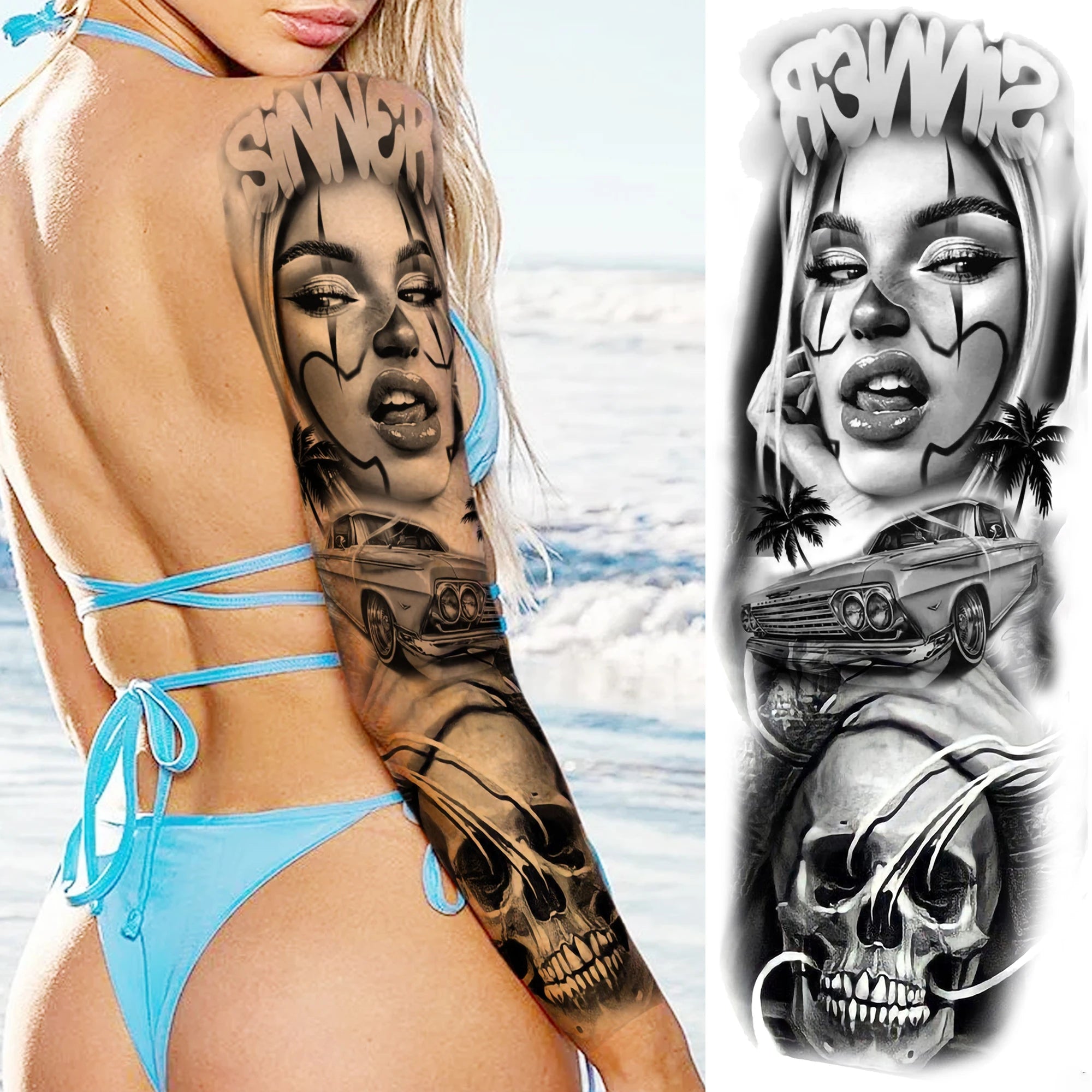1 Sheet Full Arm Robber Gangster Temporary Tattoos For Men Women Waterproof  Tatoo Sleeve Realistic Bad Guy Fake Tattoos Sticker