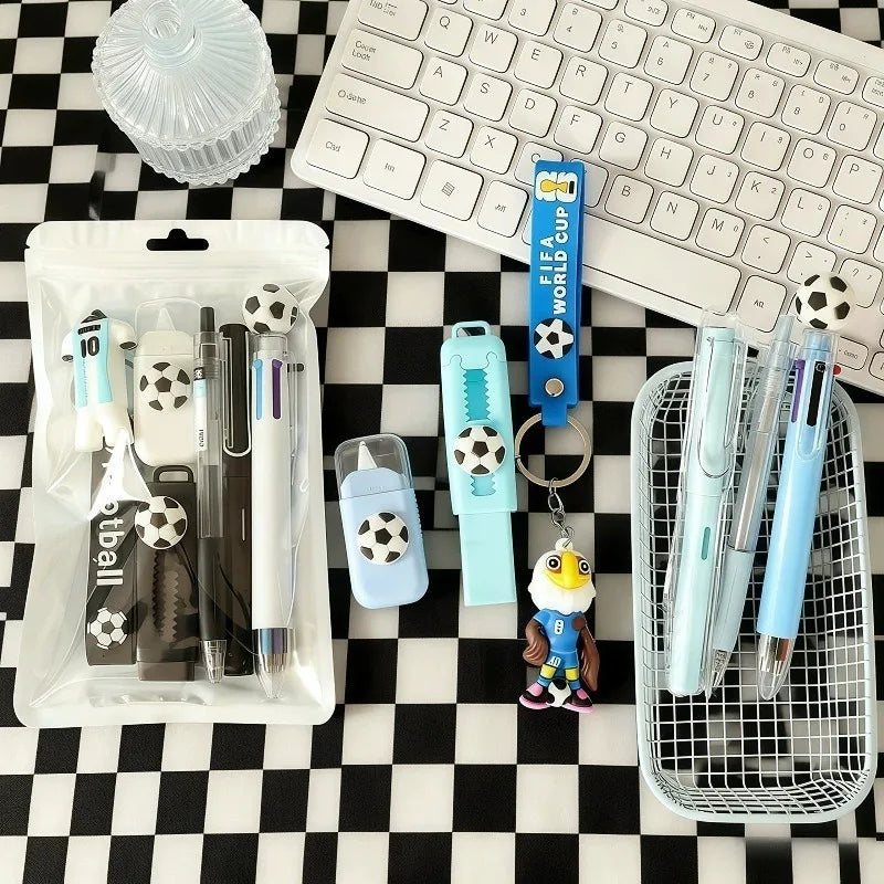Soccer Sport Stationery Kit Cute Football Themed School Supplies Set With Pens Eraser Correction Tape Keychain Gift For Boys Tee