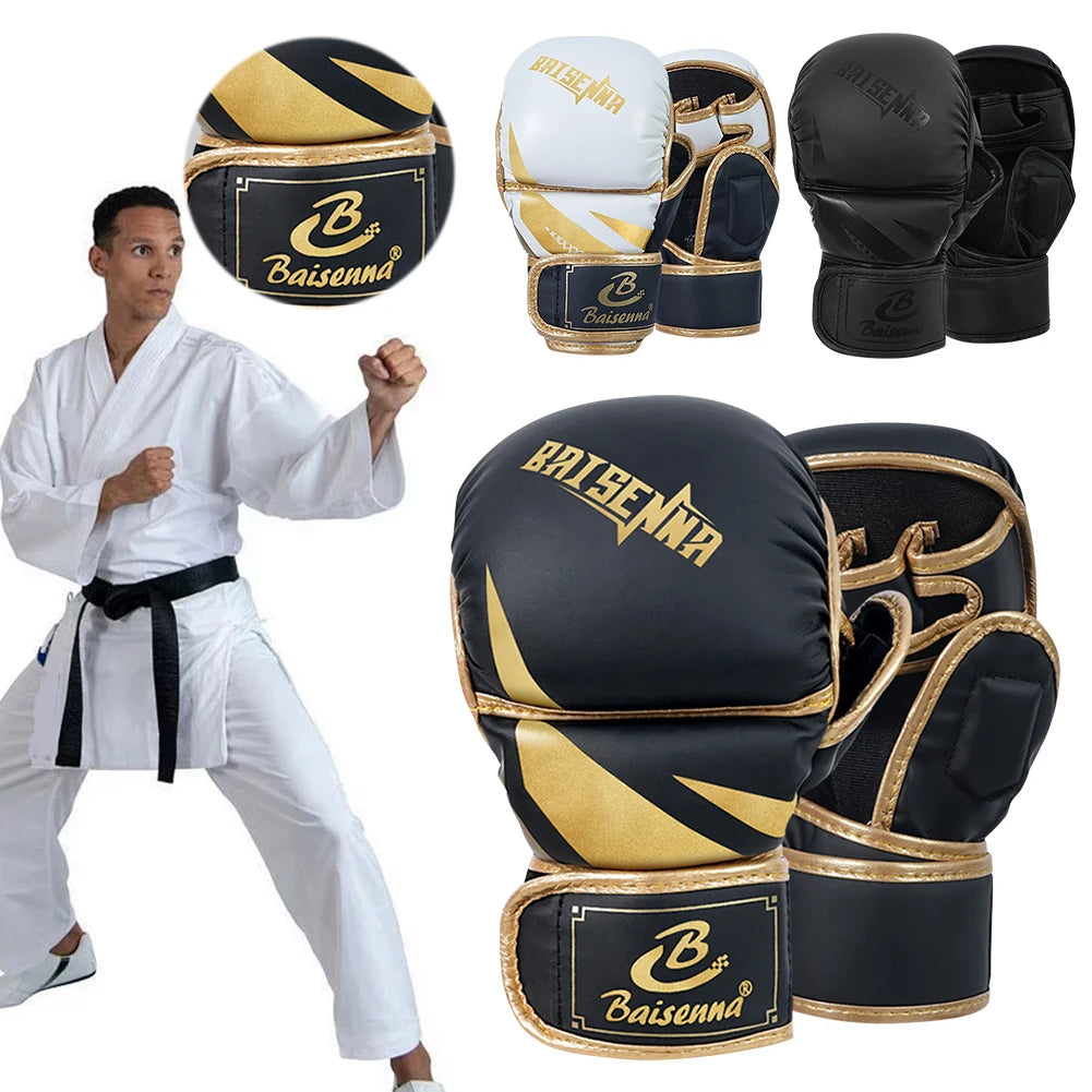 Professional MMA Boxing Gloves Half Finger Sandbag Karate Muay Thai Training Glove PU Thickened Punching Bag Glove for Adult Kid