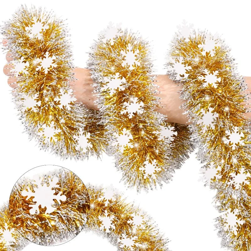 6M Christmas Snowflake Tinsel Garland Xmas Tree Decoration Christma Metallic Twist Garland Ceiling Hanging New Year Party Decor