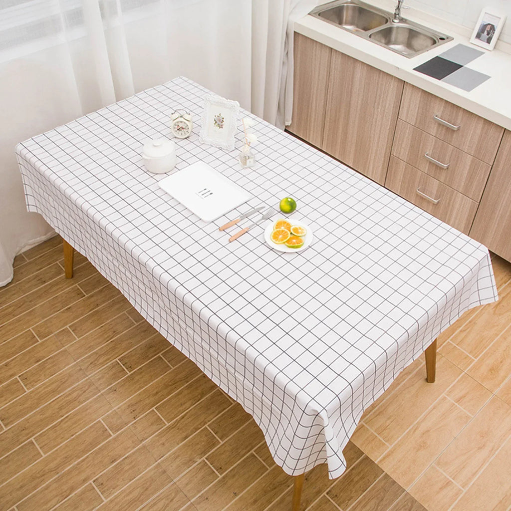 Plastic PVC Rectangula Grid Printed Tablecloth Waterproof Oilproof Kitchen Dining Table Colth Cover Mat Oilcloth Antifouling